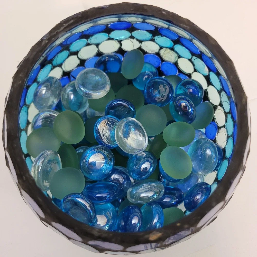 Target Votive Holder Blue Teal Mosaic Glass Gem Round Tea Light Candle Bowl 2008